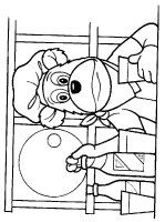 A coloring page of the bear boat